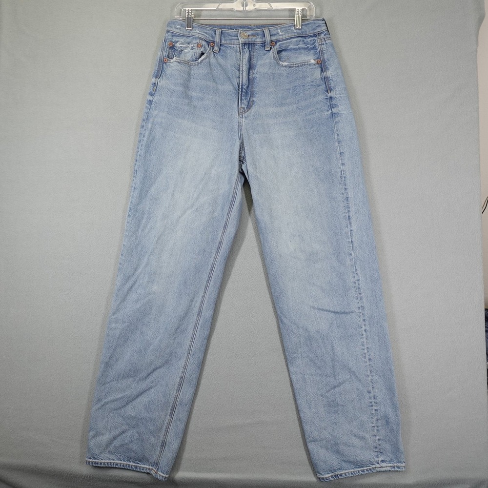 American Eagle Jeans Women 12 Long Light Wash Baggy Jean Denim High Rise Casual